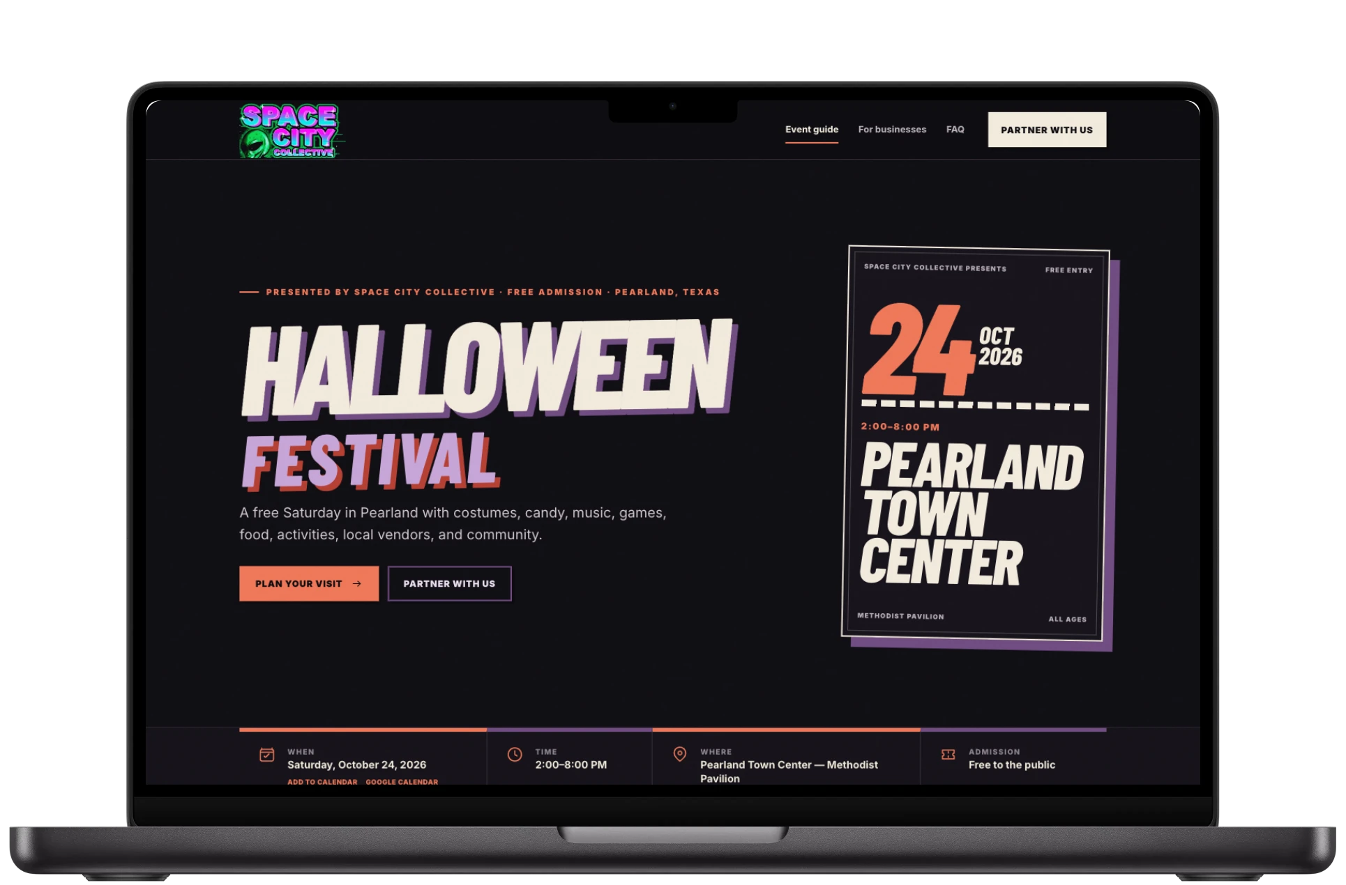 Space City Halloween Festival desktop website showcase