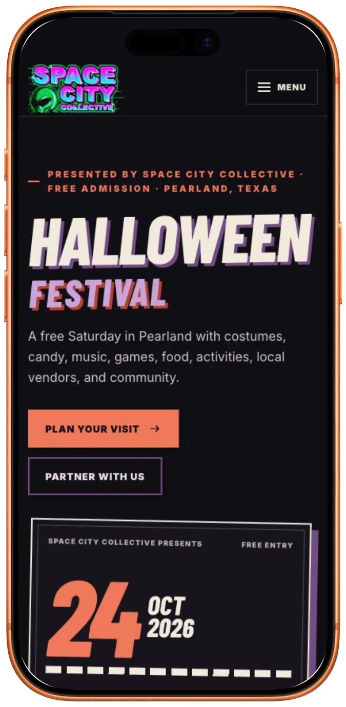 Space City Halloween Festival mobile website showcase