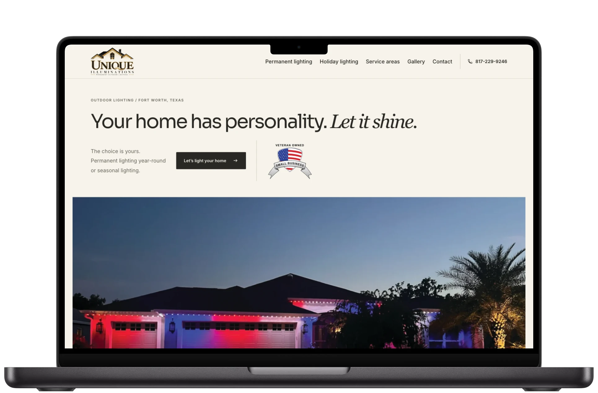 Unique Illuminations desktop website showcase