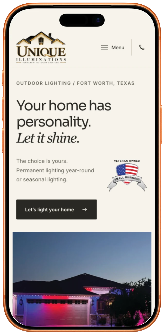 Unique Illuminations mobile website showcase